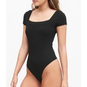 NWT! Banana Republic Black Ribbed Square-Neck Thong Bodysuit - Medium